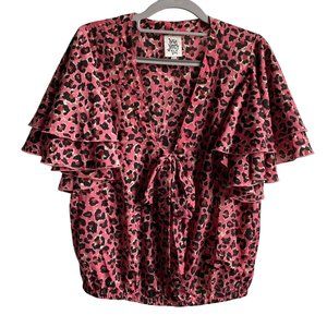 Ivy Jane Two tier ruffle‎ sleeve faux wrap top Sz S/M